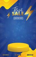 flash sale discount template banner with blank space 3d podium for social media post product sale with abstract gradient background vector