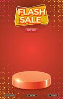 flash sale discount portait template banner with blank space 3d podium for social media post product sale with abstract gradient brown background design vector