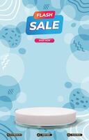 flash sale discount template banner with blank space 3d podium for product display with abstract gradient blue background vector
