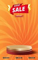 event sale discount portait template banner with blank space 3d podium for social media post product sale with abstract gradient orange background design vector