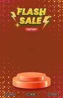flash sale discount template banner with blank space 3d podium for social media post product sale with abstract gradient brown background design vector