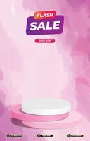 flash sale discount portait template banner with blank space 3d podium for social media post product sale with abstract gradient pink background design vector