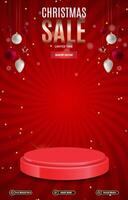christmas sale discount template banner with blank space 3d podium for product display with abstract gradient background vector
