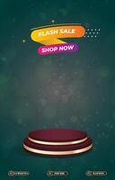 flash sale discount portait template banner with blank space 3d podium for social media post product sale with abstract gradient yellow background design vector