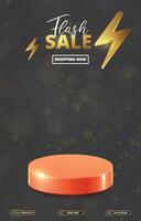 flash sale discount portait template banner with blank space 3d podium for social media post product sale with abstract gradient black background design vector