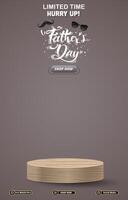father day sale discount portait template banner with blank space 3d podium for social media post product sale with abstract gradient grey background design vector