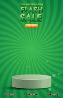 flash sale discount template banner with blank space 3d podium for social media post product sale with abstract gradient green background vector