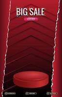 big sale discount portait template banner with blank space 3d podium for social media post product sale with abstract gradient red background design vector