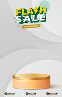 flash sale discount template banner with blank space 3d podium for social media post product sale with abstract gradient white background design vector