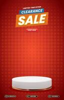 clearance sale discount portait template banner with blank space 3d podium for social media post product sale with abstract gradient red background design vector