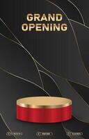 grand opening discount portait template banner with blank space 3d podium for social media post product sale with abstract gradient background vector