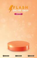 flash sale discount template banner with blank space 3d podium for social media post product sale with abstract gradient orange background design vector