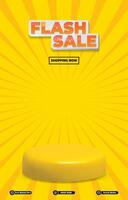 flash sale discount template banner with blank space 3d podium for social media post product sale with abstract gradient yellow background design vector