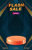 flash sale discount template banner with blank space 3d podium for social media post product sale with abstract gradient blue background design vector