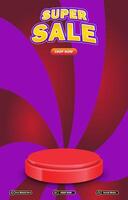 end of year sale discount portait template banner with blank space 3d podium for social media post product sale with abstract gradient purple background design vector