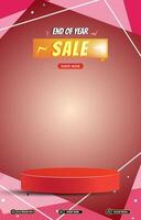 end of year sale discount portait template banner with blank space 3d podium for social media post product sale with abstract gradient background vector