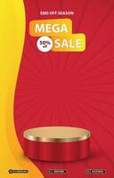 end of season sale discount portait template banner with blank space 3d podium for social media post product sale with abstract gradient red background design vector