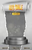 big sale discount portait template banner with blank space 3d podium for social media post product sale with abstract gradient grey background design vector