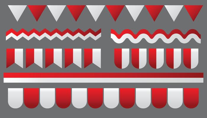 Collection of indonesia flag assets, red and white ribbon assets