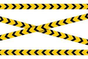 Set of horizontal and crossed caution tapes with black and orange diagonal slashes or chevron print. Warning borders in construction work zone or crime scene. flat illustration vector
