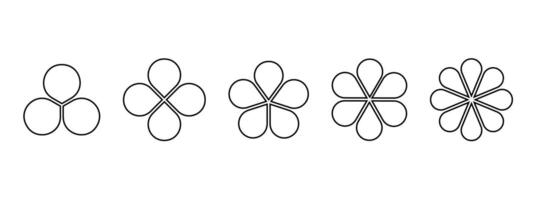 Set of flower diagrams divided into equal sections. Collection of pie charts with petals isolated on white background. Floral templates for data presentation. graphic illustration vector