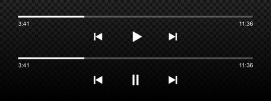 Audio or movie player progress loading bars with time slider, play and pause, rewind and fast forward buttons. Mediaplayer mobile application playback interface template. graphic illustration vector