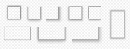 Set of paper page or packing box shadow effects. Soft blurry shapes. Square and rectangle shades vector