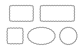 Set of rectangle, square, oval and circle frames with wavy edges. Simple geometric forms with frilly borders. Empty text boxes, tags or labels isolated on white background. illustration vector