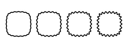 Squares with rounded corners or squircles with wavy borders. Simple wiggly geometric shapes isolated on white background. Curvy design elements, labels, tags or boxes. graphic illustration vector