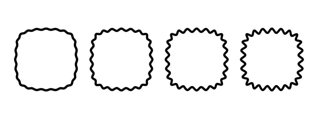 Squares with rounded corners or squircles with wavy borders. Simple wiggly geometric shapes isolated on white background. Curvy design elements, labels, tags or boxes. graphic illustration