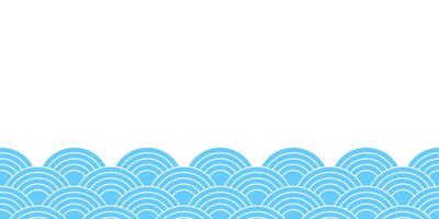 Blue sea or ocean waves background with empty space. Scallops print. Fish squama or dragon scale. Japanese seigaiha pattern. Simple geometric ornament with arch shapes. flat illustration vector
