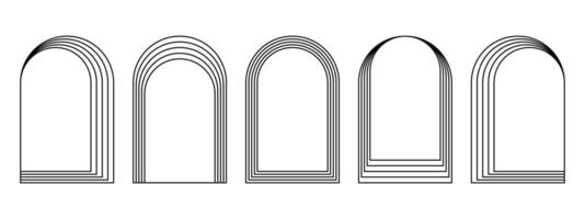 Set of concentric arch frames isolated on white background. Geometric arc shapes in trendy bohemian or art deco style. Doors or gates, windows or portals frameworks. graphic illustration vector