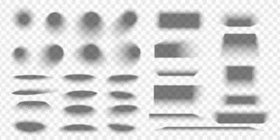 Set of packing box or banner overlay shadow effects. Different realistic soft grey shapes. Rectangle, round and oval shades. realistic illustration vector