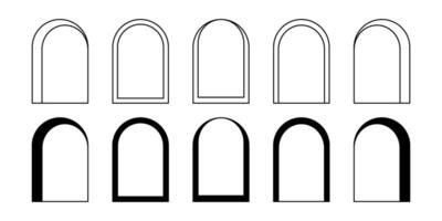 Set of different arch frames. Geometric arc shapes in trendy bohemian style. Window, door, portal or gate silhouettes in archway form isolated on white background. graphic illustration vector