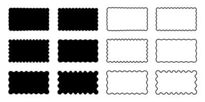 Set of rectangular shapes and frames with wavy edges. Rectangles with scalloped borders. Picture or photo frameworks, empty text boxes or tags isolated on white background. illustration vector