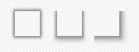 Set of square paper page or packing box shadow effects. Blurry grey shapes. Rectangular and corner shades. realistic illustration vector