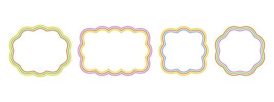Set of colorful oval, rectangle, square and circle shapes with wavy edges. Simple geometric forms with scalloped borders. Empty text boxes, tags or labels templates. graphic illustration vector