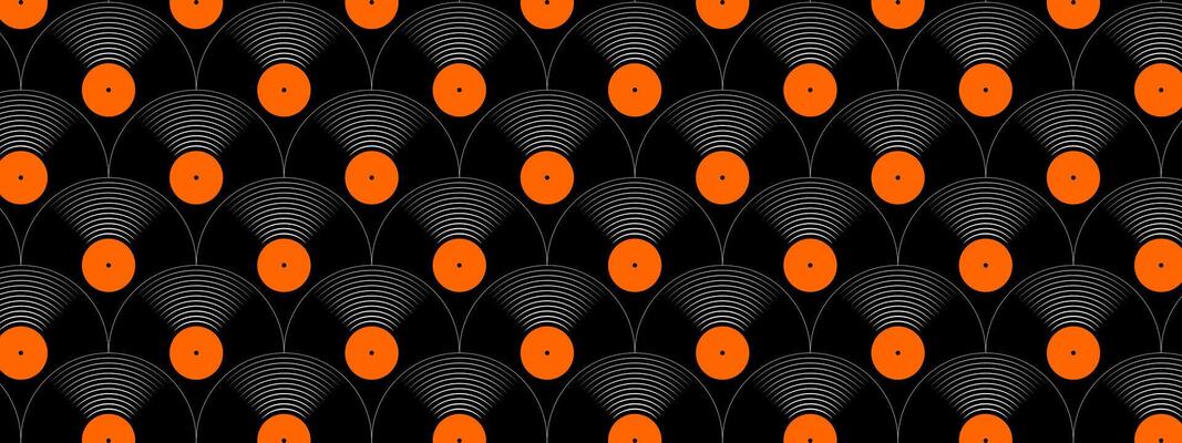 Vinyl discs seamless pattern. Repeating gramophone LP or long play music records icons isolated on white background. 70s 80s 2000s discotheque or techno party background. flat illustration