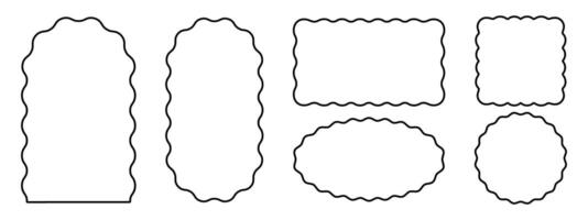 Set of arch and double arc, rectangle and square, oval and circle frames with wavy edges. Simple geometric forms with wiggly borders. Empty boxes, tags or labels. graphic illustration vector