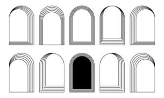 Concentric arch frames isolated on white background. Collection of geometric arc shapes in trendy boho or art deco style. Doors or gates, windows or portals frameworks. graphic illustration vector