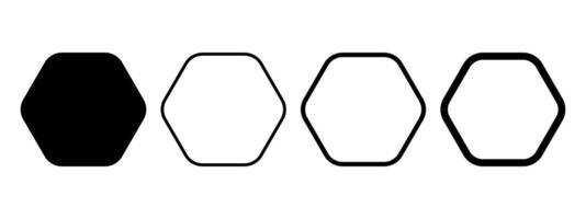 Set of geometric figures with 6 rounded corners. Hexagon or honeycomb shapes and frames isolated on white background. graphic illustration vector