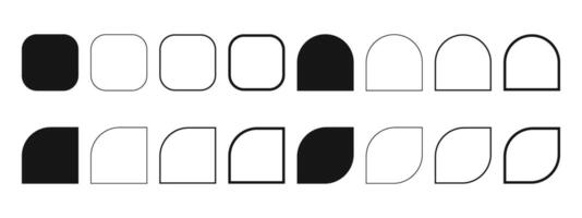 Set of square, arch, half arc and leaf shapes and frames. Templates for greeting cards, business brochures, event or party banners in archway form isolated on white background. illustration vector