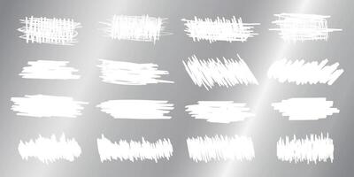 Scraped textures on silver scratchcard surface. Collection of scraping effects on scratch card, game ticket, lotto or sale coupon isolated on metallic background. illustration vector
