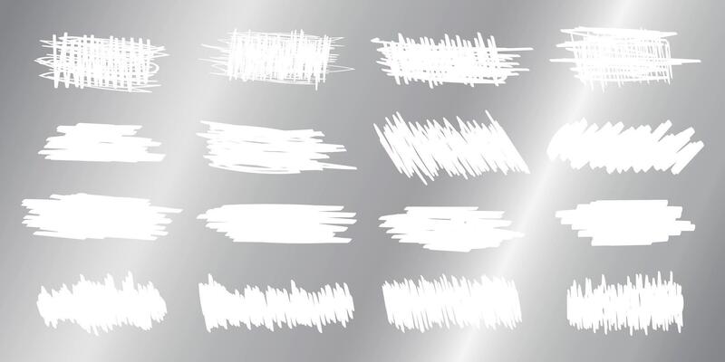 Scraped textures on silver scratchcard surface. Collection of scraping effects on scratch card, game ticket, lotto or sale coupon isolated on metallic background. illustration