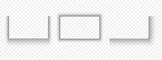 Set of rectangular paper page or packing box shadow effects. Blurry grey shapes. Rectangle and corner shades realistic illustration vector