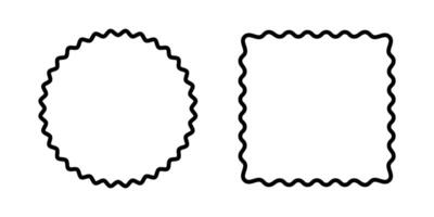 Round and square frames with wiggly edges. Circle and rectangular shapes with curvy borders. Empty laced text boxes, tags or labels isolated on white background. graphic illustration vector