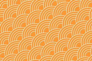 Oriental diagonal ornament with orange round or arch shapes. Japanese seigaiha pattern. Scallops print. Fish squama, snake or dragon scale. Repeating suns background. flat illustration vector