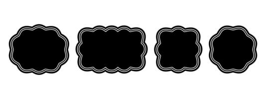 Set of oval, rectangle, square and circle shapes with wavy edges. Geometric forms with wiggly borders. Empty text boxes, tags or labels isolated on white background. graphic illustration vector