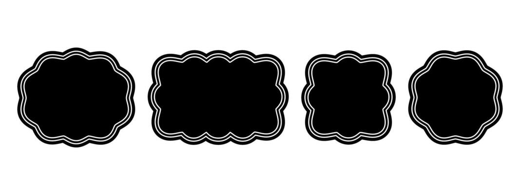 Set of oval, rectangle, square and circle shapes with wavy edges. Geometric forms with wiggly borders. Empty text boxes, tags or labels isolated on white background. graphic illustration