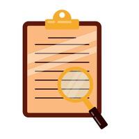 Flat icon of a clipboard with document and magnifying glass, symbolizing legal research or case review vector